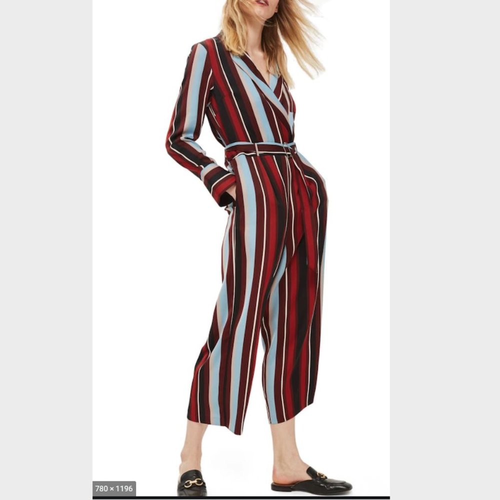 TopShop Burgundy Striped Jumpsuit